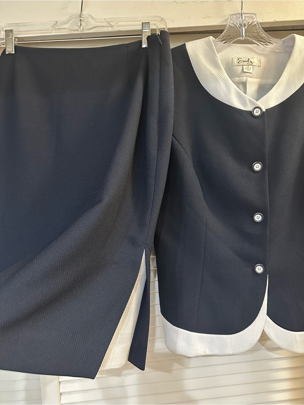 Emily Navy Jacket and Skirt Set with White Trim - Picture 2 of 9